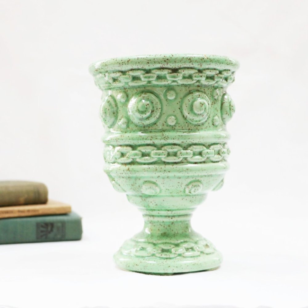 Vintage Green Speckled Pottery Vase, Vintage USA